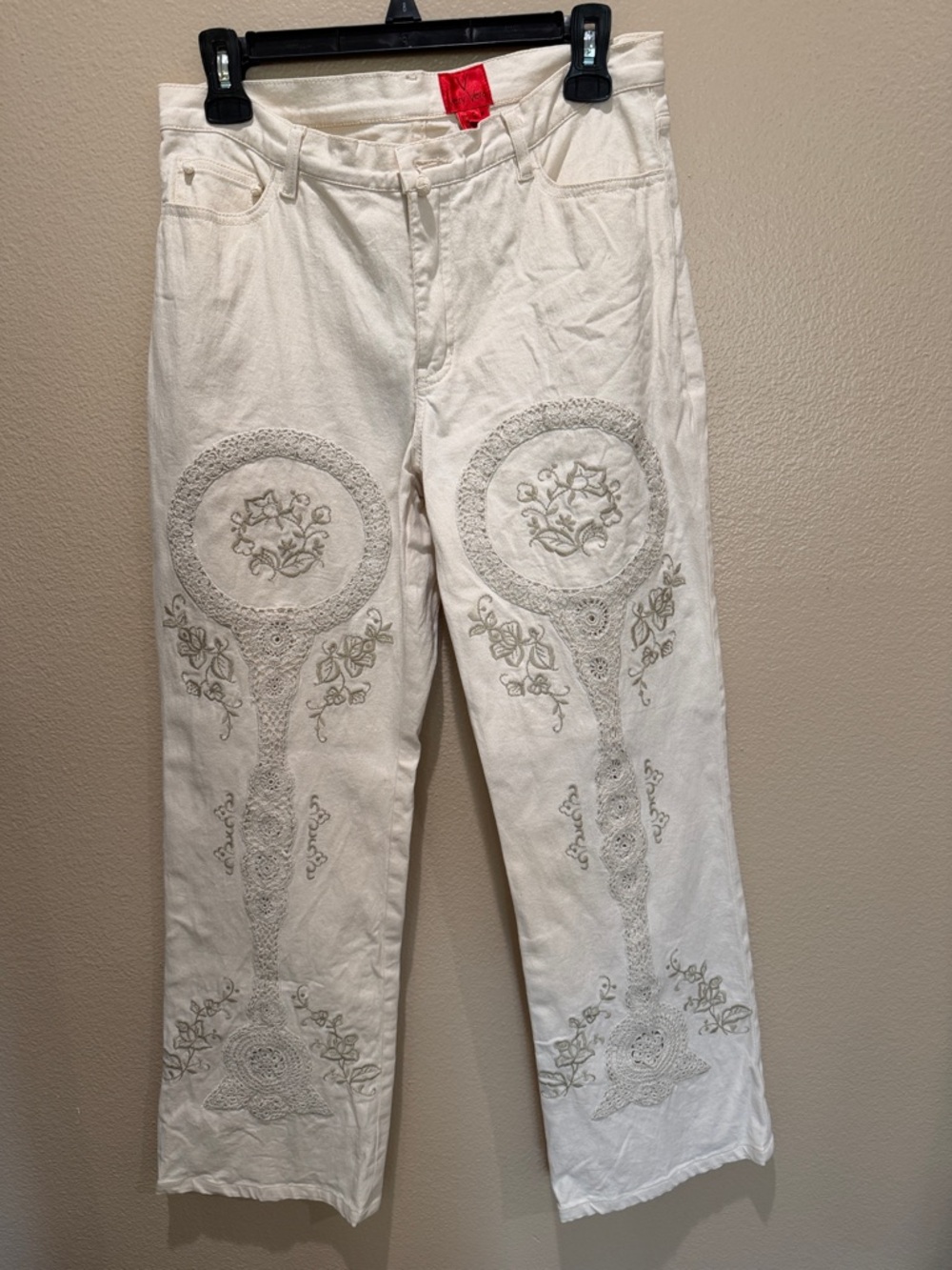 VINTAGE Very Vera White Boho Crochet Embroidered Jeans - Romantic Y2K